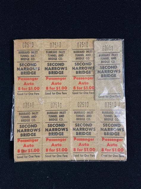 8 Second Narrows Bridge Toll Tickets
