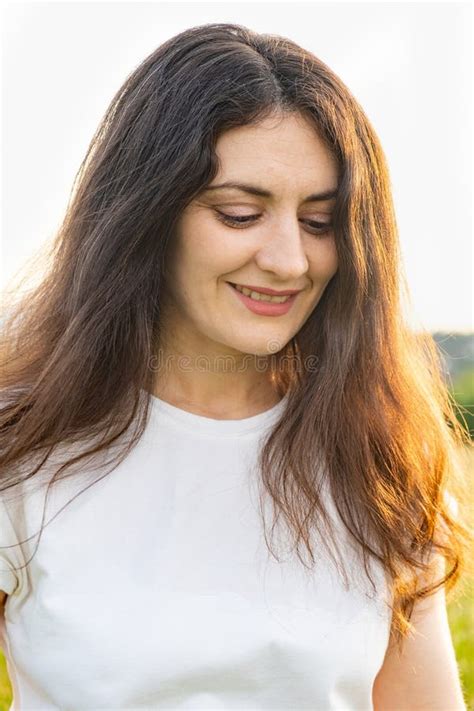 Dreamy Pensive Year Old Brunette Woman In Nature The Concept Of Unity With Nature Feminine
