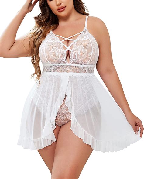 Avidlove Women Plus Size Lingerie Snap Crotch Babydoll Sexy Curvy Strappy Ruffle Lace Chemise