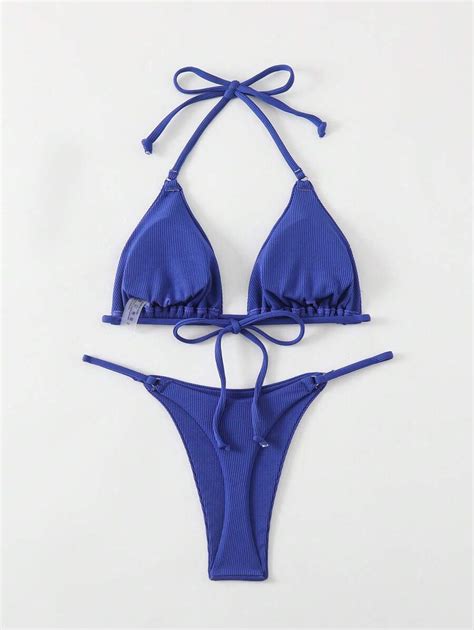 Shein Swim Women S Solid Color Halter Tie Sexy Bikini Two Piece Swimwear Set Summer Shein Usa
