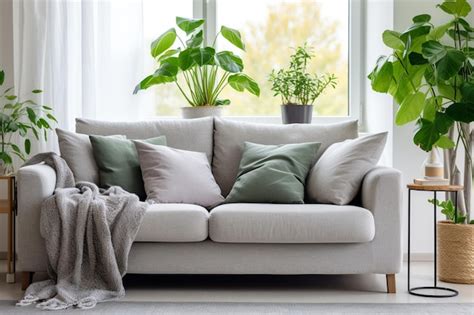 Premium Ai Image Bright And Airy Living Room With Green Houseplants