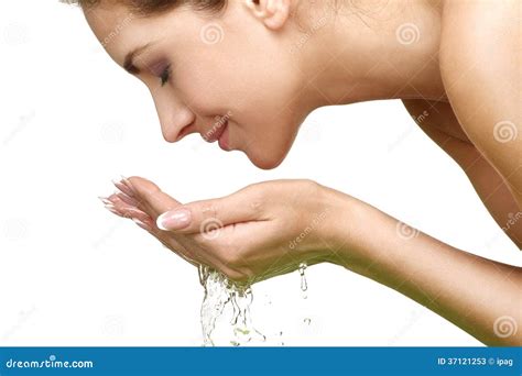 Beautiful Woman Refreshing Her Face With Water Stock Image Image Of