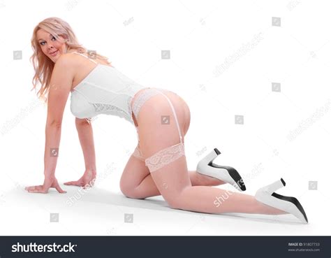 Sweet Blonde Woman White Lingerie Stock Photo Shutterstock
