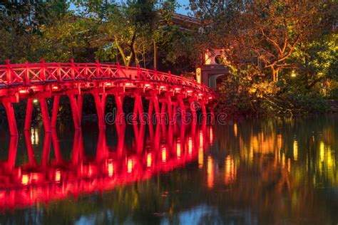 Red Bridge- the Huc Bridge in Hoan Kiem Lake, Center of Hanoi, Vietnam ...