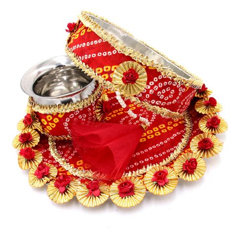 Buy Quvyarts Karvachauth Puja Thali Set Vrat Poojan Decorative Thali