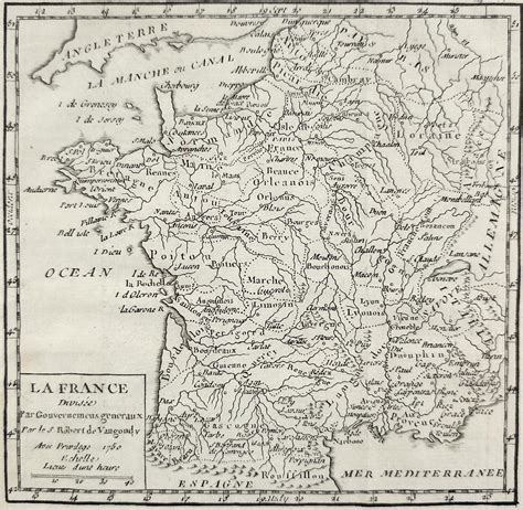 1750 France Antique Map Original 18th Century Engraving Divided Into