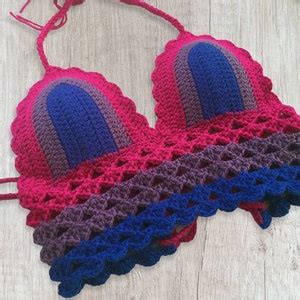 Crochet Bisexual Flag Bikini Top Crochet Halter Top Colorful Crop Top Crocheted Bralette For