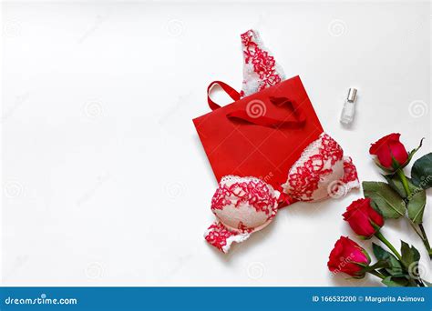 Mutande E Rose Rosse Su Superficie Bianca Per Donne Lingerie Di Pizzi Rossi Su Fondo Bianco