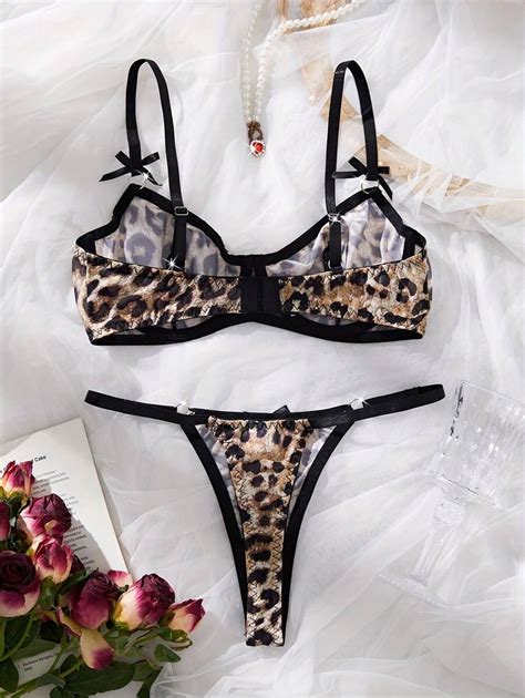 Conjunto de Lingerie Sexy e Confortável de Tela Estampa de Onça