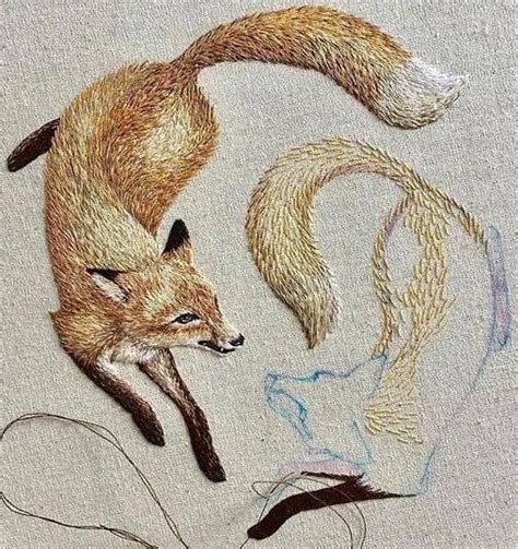 Animal embroidery, Fox embroidery, Crewel embroidery patterns