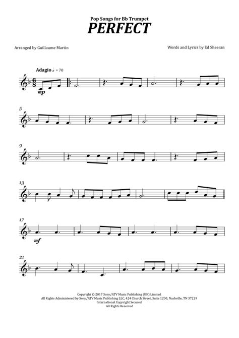 Perfect Arr Guillaume Martin By Ed Sheeran Sheet Music For Trumpet