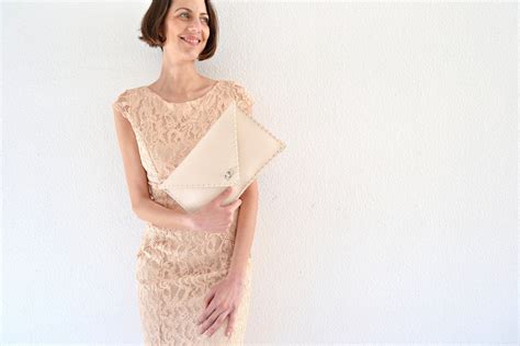 Nude Leather Clutch Bag Symmetria Clutch Leather Handbag Etsy