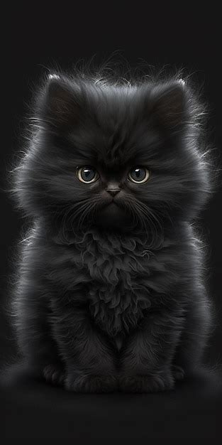 Premium AI Image | A black cat with green eyes sits in front of a black ...