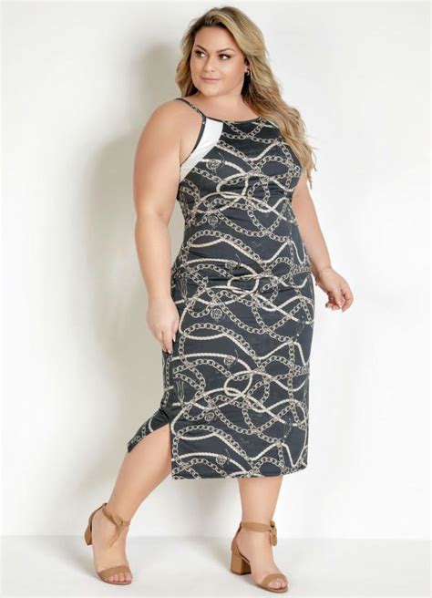 Vestido Midi Correntes Com Alças Plus Size Marguerite