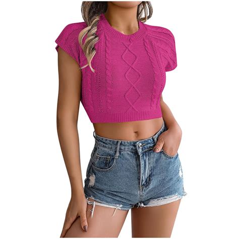 Hot Pink Short Sleeve Shirts For Women Summer Fall Crewneck Baby Tees Going Out Plain Tops Shirt
