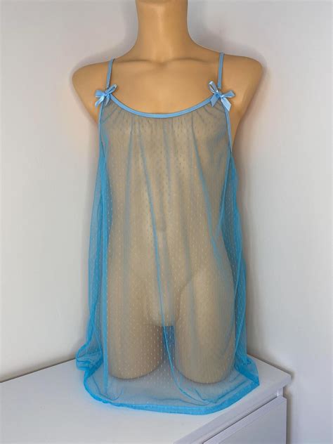 See Through Lingeries For Men Adult Sissy Mesh Tricot Slip Dress Babydoll Lingerie Cross