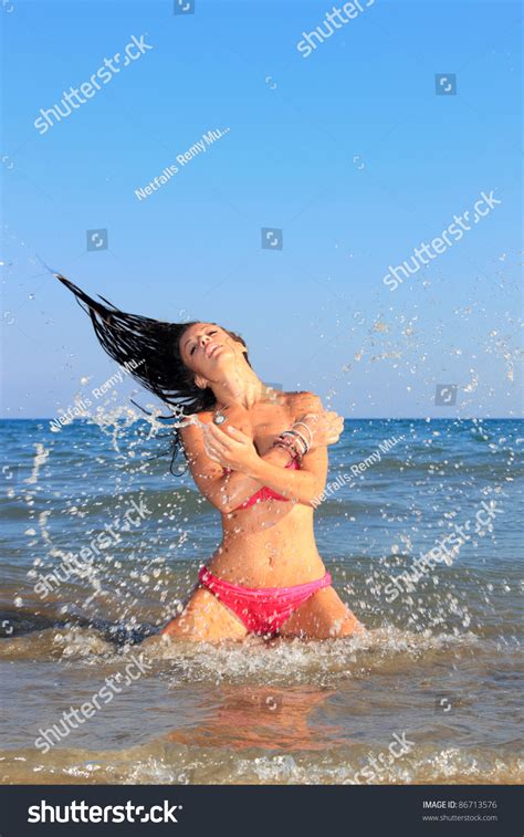 Sexy Bikini Model Having Fun Ocean Stock Photo 86713576 Shutterstock