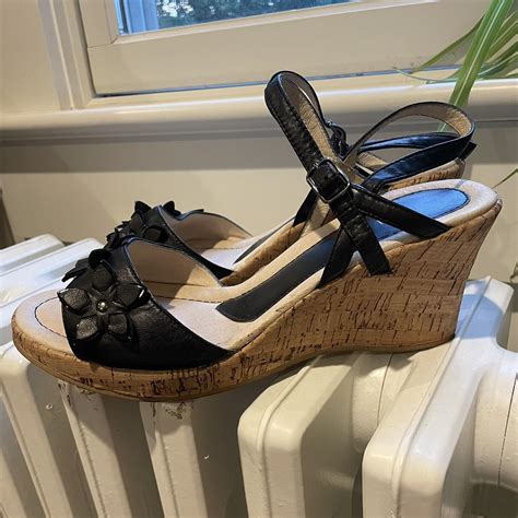 Super cute black cork wedges with flower detail!!... - Depop