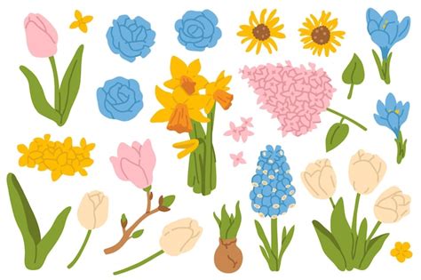 Premium Vector | Illustration set of cute doodle flowers