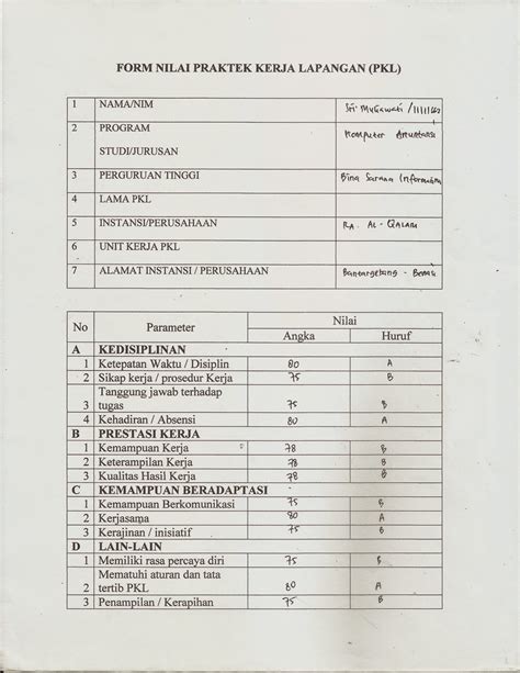 Format Penilaian Pkl Smk K13 Berkas Belajar