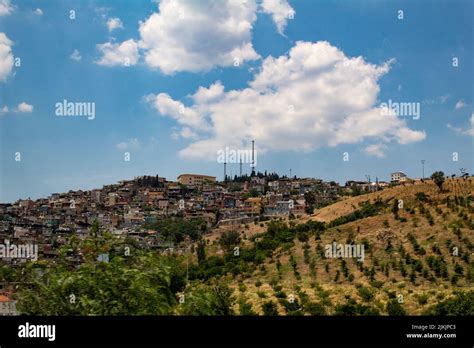 The City Of Irbid With Buildings Houses And Trees On Hills Under A