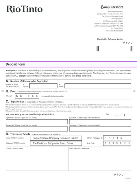 Fillable Online Deposit Bformb Computershare Fax Email Print Pdffiller