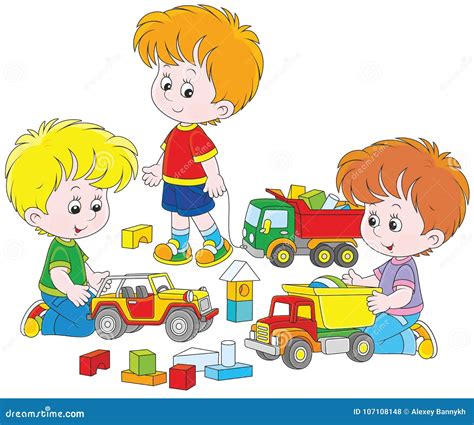 Meninos Que Jogam Carros Do Brinquedo Ilustra O Do Vetor