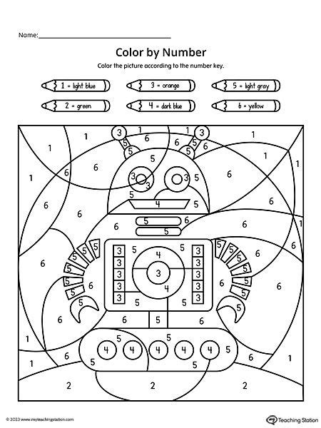 FREE Color By Number Robot Printable Worksheet Kindergarden