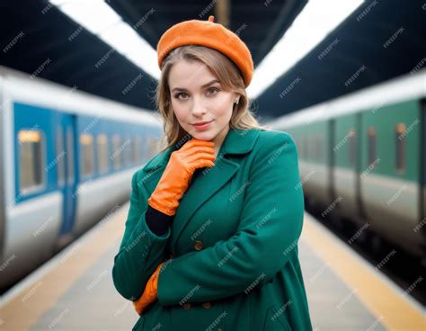 Premium Photo | A happy woman waits for the train