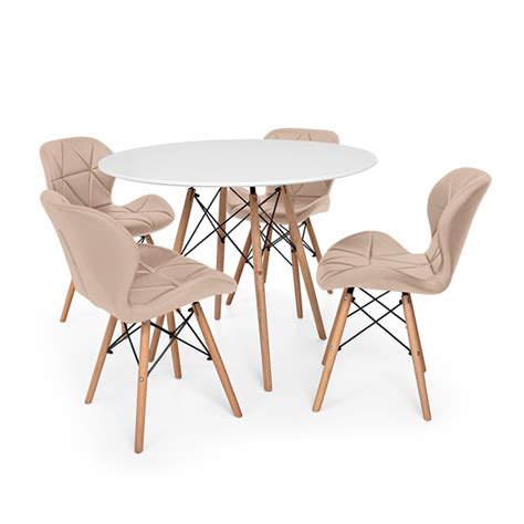 Conjunto Mesa De Jantar Eiffel Cm Branca Cadeiras Charles Eames Eiffel Slim Wood Nude