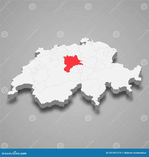 Lucerne Cantone Location Within Switzerland 3d Map Vector Illustration