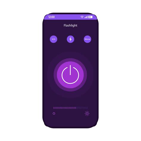 Flashlight app smartphone interface vector template. Mobile utility
