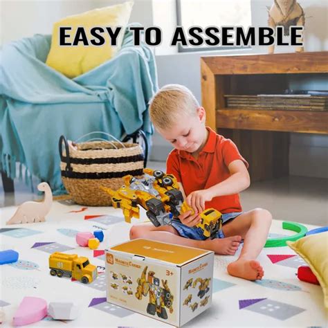 Dropship 5 In 1 Dinosaur Transforming Robot Toys Set; Magnetic Assemble Into Emulation 14.5 ...