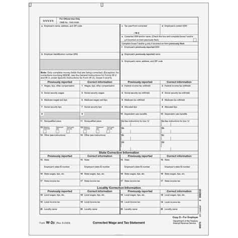 80075 Form W 2c Corrected Employer Record Copy D