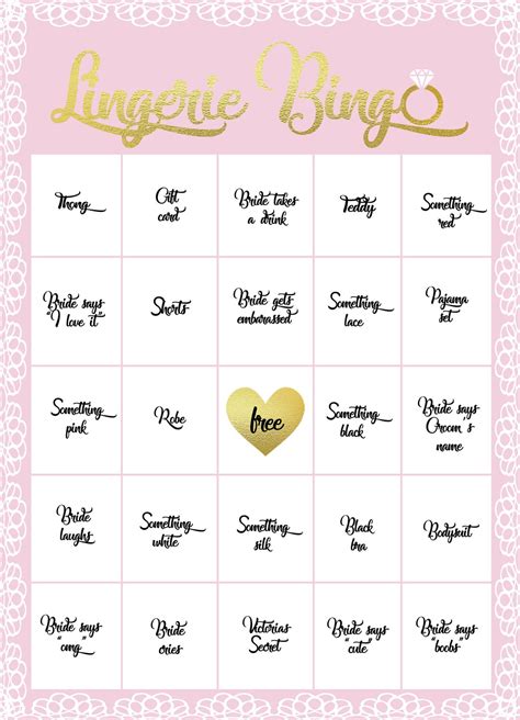 Additional Lingerie Bingo Cards Cards Etsy