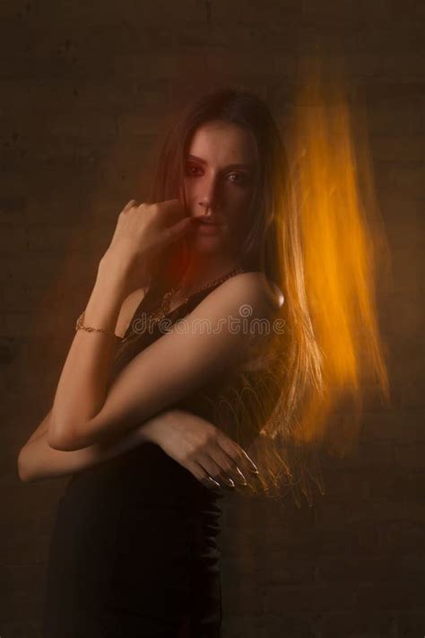 Abstract Mixed Light Portrait Of Pretty Brunette Model At Studio Stock Photo Image Of Brunette