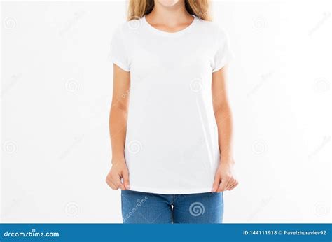 Female Wearing White T Shirt Isolated On Whitebackground With Clipping