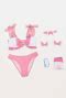 Pm Derivative Swimsuit Kawaii Pink Ruffle Bikini Set Lace Up Top And Low Waist Shorts Two