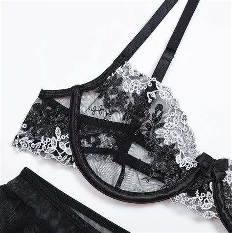 Sexy Lingerie French Women S Underwear Mesh Lace Flower Embroidery Bralette Bra Comfort Push Up