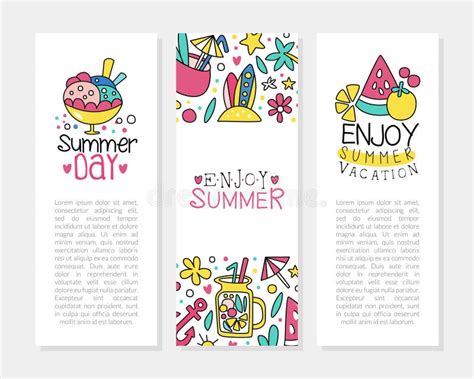 Colorful Summer Vacation Card Design With Doodle Object Vector Template