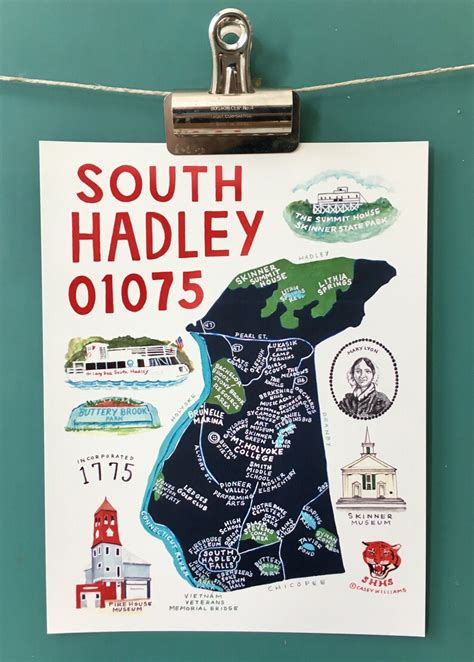 Art Print/ Town Map Paintings/ South Hadley Massachusetts/ | Etsy