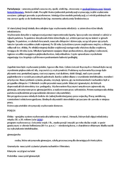 Notatka Historia Wychowania Periodyzacja Umowny Podział Czasu Na
