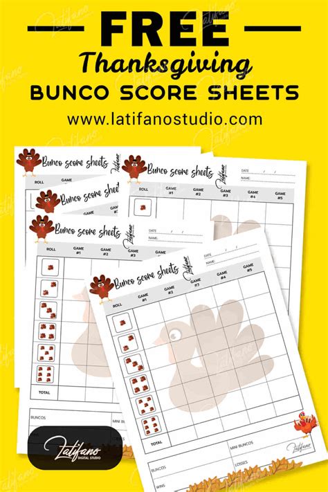Free printable Thanksgiving bunco score sheets