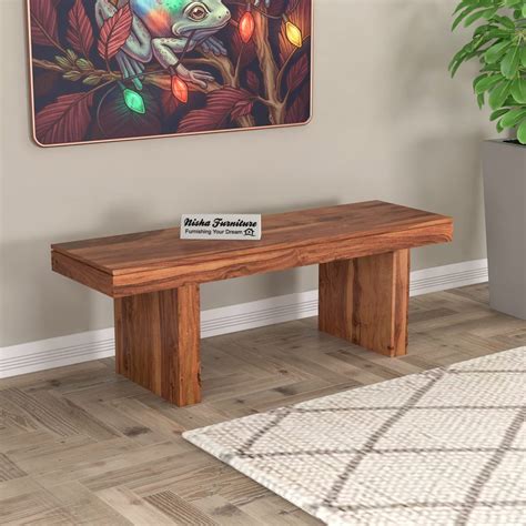 nisha furniture solid sheesham wood bench  living room wooden