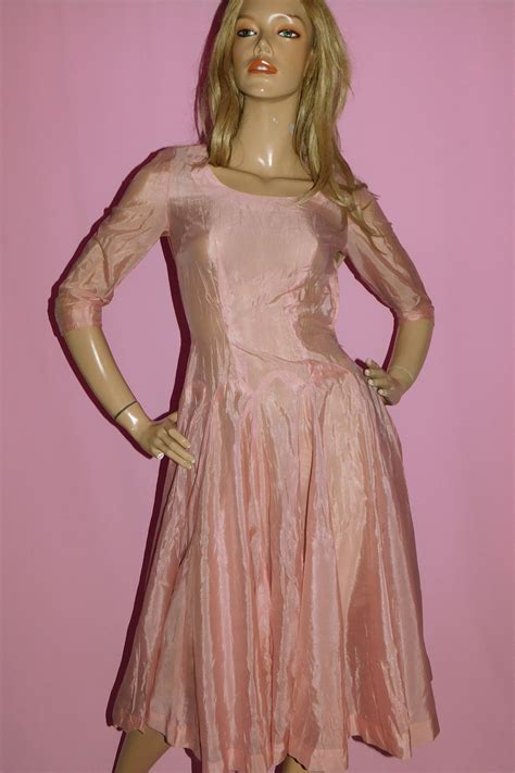 Vintage S Nude Dusky Pink Sheer Evening Dress Cocktail Xxs Xs S Full Skirt