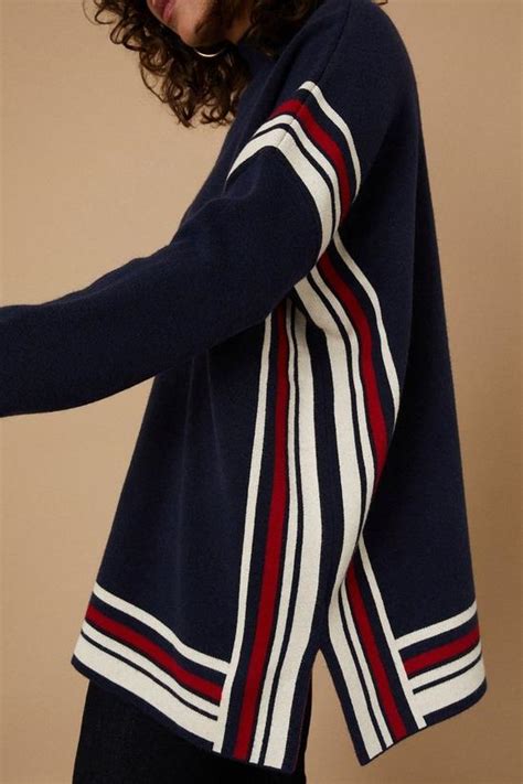 Jumpers And Cardigans Navy Tipped Striped Oversized Jumper Wallis