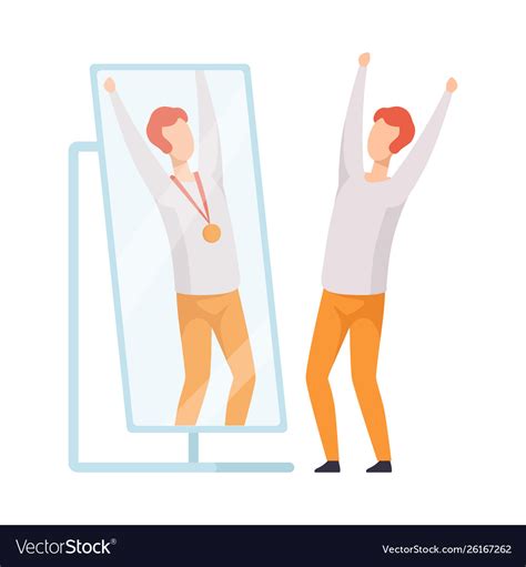 Narcissistic Man Character Looking At Mirror Vector Image