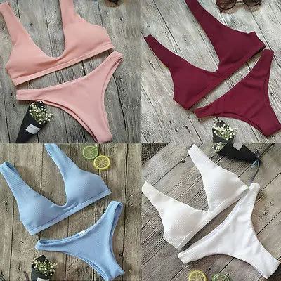 New Women Bandage Bikini Set Push Up Padded Bra Pure Swimsuit Bathing
