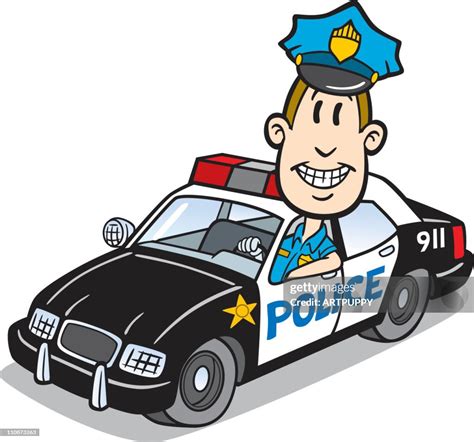 Cartoon Cop In Police Car High Res Vector Graphic Getty Images