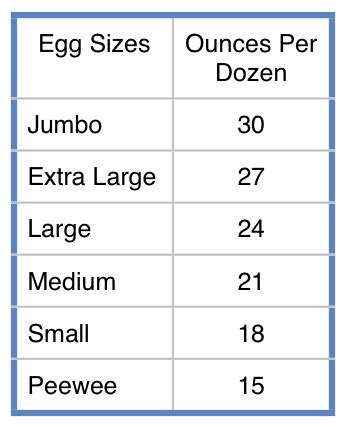 Egg Size Chart Grams